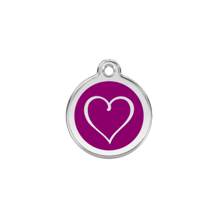 Vue avant - Médaille personnalisée pour chien/chat Red Dingo cœur tribal violet - Taille S - 01-TH-PU-SM