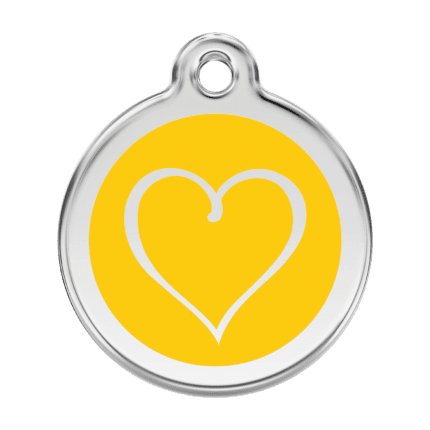 Vue avant - Médaille personnalisée pour chien Red Dingo Émail/Acier Jaune Coeur Tribal - Taille L