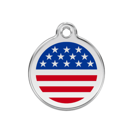Vue avant - Médaille personnalisée pour chien ou chat - Drapeau américain - Bleu foncé - Red Dingo
