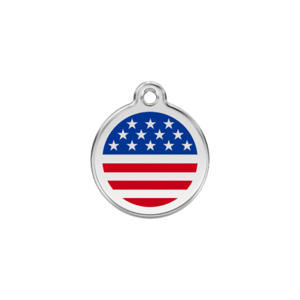 Vue avant - Médaille personnalisée pour chien ou chat - Red Dingo - Drapeau américain - Taille S - Bleu foncé