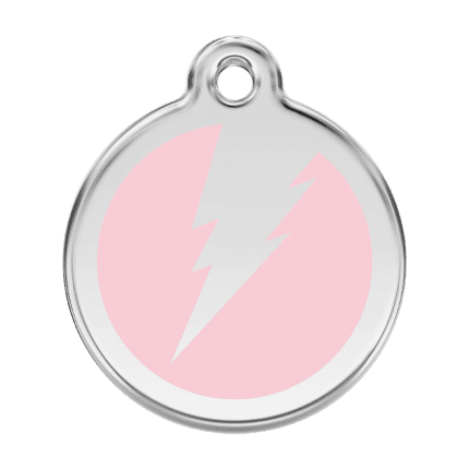 Vue avant - Médaille personnalisable pour chien Red Dingo Émail et acier inoxydable - Motif éclair - Rose - Taille L