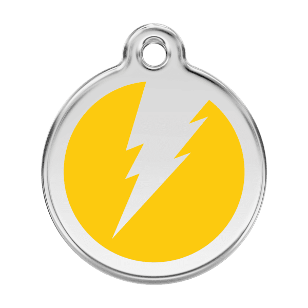 Vue avant - Médaille personnalisée pour chien Red Dingo Émail et acier inoxydable Jaune 38mm - Réf : 01-ZF-YE-LG