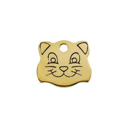 Vue avant - Médaille personnalisée pour chat Red Dingo Laiton plat - Tête de chat - Taille S