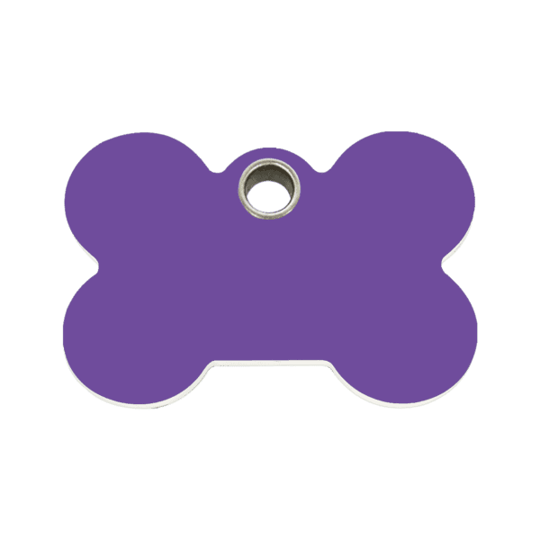 Vue avant - Médaille personnalisée pour chien ou chat - Red Dingo - Os violet - Taille M