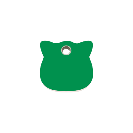 Vue avant - Médaille personnalisée pour chat Red Dingo - Collection Plastique Plat - Tête de chat - Vert - Taille S