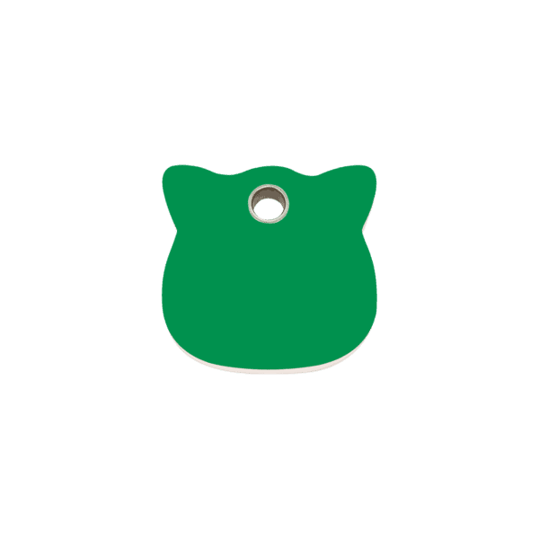 Vue avant - Médaille personnalisée pour chat Red Dingo - Collection Plastique Plat - Tête de chat - Vert - Taille S