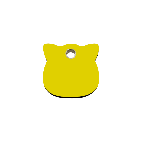 Vue avant - Médaille personnalisée pour chat Red Dingo jaune - Collection Plastique plat - Taille S