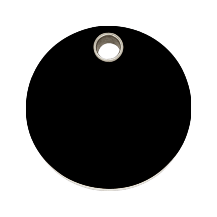 Vue avant - Médaille personnalisable Red Dingo pour chien - Plastique noir taille L