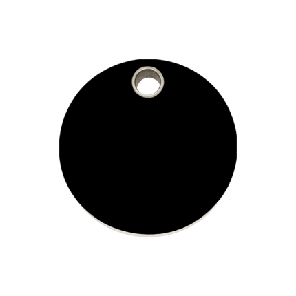 Vue avant - Médaille personnalisable pour chien Red Dingo - Collection Plastique plat - Cercle noir - Taille M