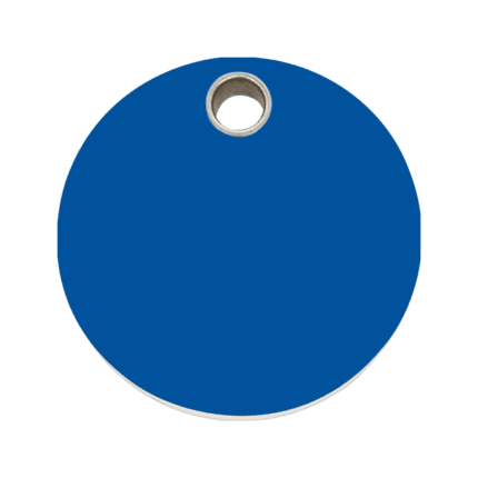Vue avant - Médaille personnalisable pour chien - Red Dingo - Plastique plat - Cercle bleu foncé - Taille L