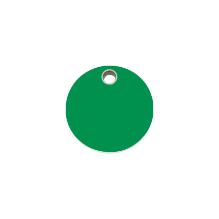 Vue avant - Médaille personnalisable pour chien/chat Red Dingo - Plastique plat vert - Taille S - Gravure incluse