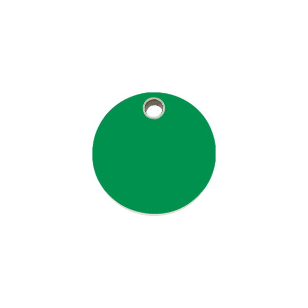 Vue avant - Médaille personnalisable pour chien/chat Red Dingo - Plastique plat vert - Taille S - Gravure incluse