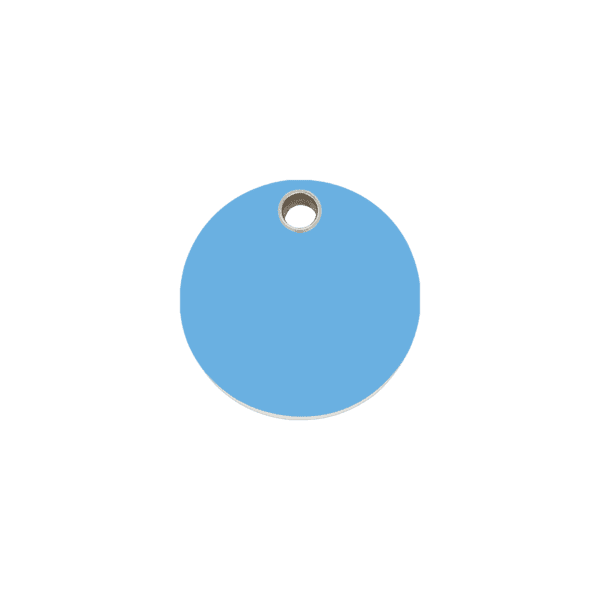 Vue avant - Médaille personnalisable pour chien/chat Red Dingo - Plastique plat bleu clair - Taille S - Réf : 04-CL-LB-SM