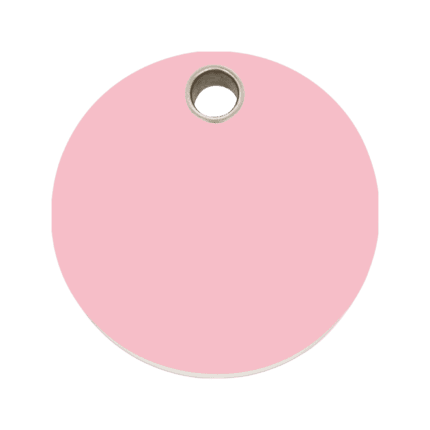 Vue avant - Médaille personnalisée pour chien - Red Dingo - Plastique plat - Cercle rose - Taille L