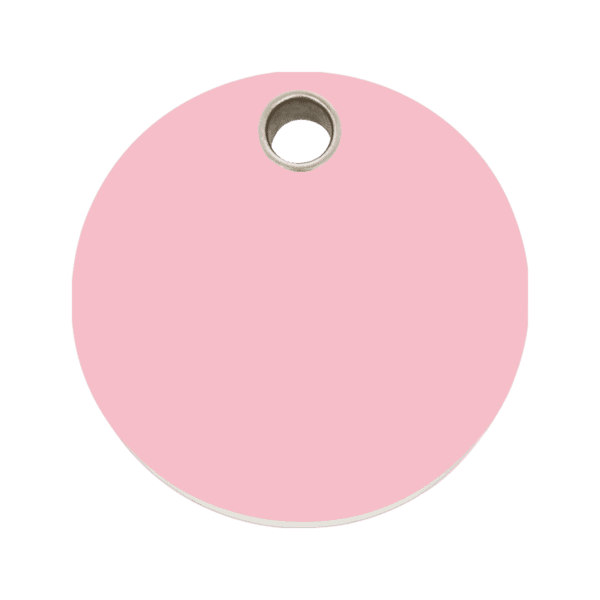 Vue avant - Médaille personnalisée pour chien - Red Dingo - Plastique plat - Cercle rose - Taille L
