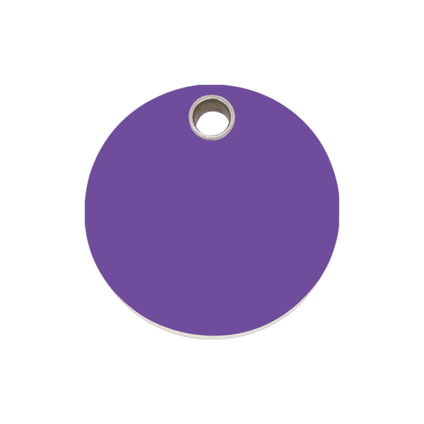 Vue avant - Médaille personnalisée pour chien ou chat - Red Dingo - Plastique plat violet - Taille M