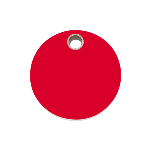 Vue avant - Médaille personnalisable Red Dingo pour chien ou chat - Plastique plat - Cercle rouge - Taille M - Gravure incluse