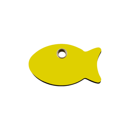 Vue avant - Médaille personnalisée pour chien/chat Red Dingo Plastique plat Poisson Jaune Taille S