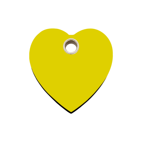 Vue avant - Médaille personnalisée Red Dingo cœur jaune taille M pour chien - Réf : 04-HT-YE-ME