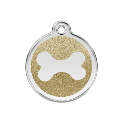 Vue avant - Médaille personnalisée Red Dingo Émail pailleté Or 30mm pour chien - Réf : 0X-BN-GO-ME