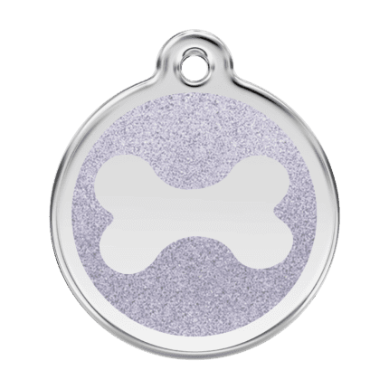 Vue avant - Médaille personnalisable Red Dingo Émail pailleté Os scintillant - Argent - Taille L