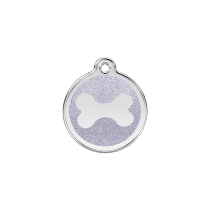 Vue avant - Médaille personnalisée pour chien/chat Red Dingo Émail pailleté argent - Os scintillant - Taille S