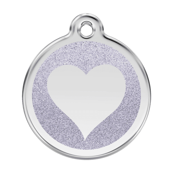 Vue avant - Médaille personnalisable Red Dingo Émail pailleté argent - Cœur scintillant - Taille L