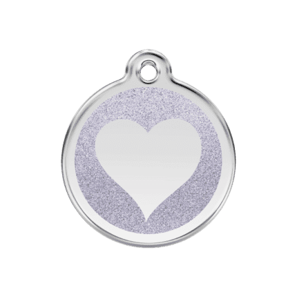 Vue avant - Médaille personnalisable Red Dingo Émail pailleté cœur scintillant 30mm - Pour chien/chat - Réf. 0X-HT-SI-ME