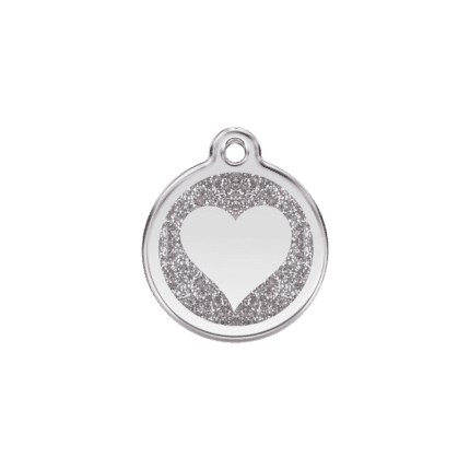 Vue avant - Médaille personnalisée pour chat ou chien Red Dingo Émail pailleté argent 20.00mm - Coeur scintillant