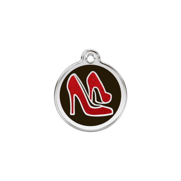Vue avant - "Médaille personnalisée Red Dingo Émail pailleté noir - Taille S 20.00mm pour chat ou chien"
