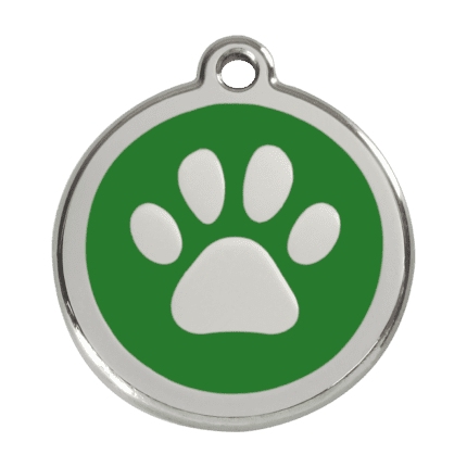 Vue avant - Médaille personnalisée pour chien - Empreinte de patte vert 38mm - Red Dingo