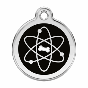 Médaille chien Atome Noir Taille L en émail et acier inoxydable