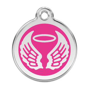 Médaille chien ailes d'anges émail rose vif - Taille L