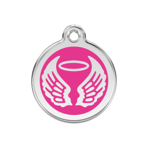Médaille chien ailes d'anges rose vif - Taille M