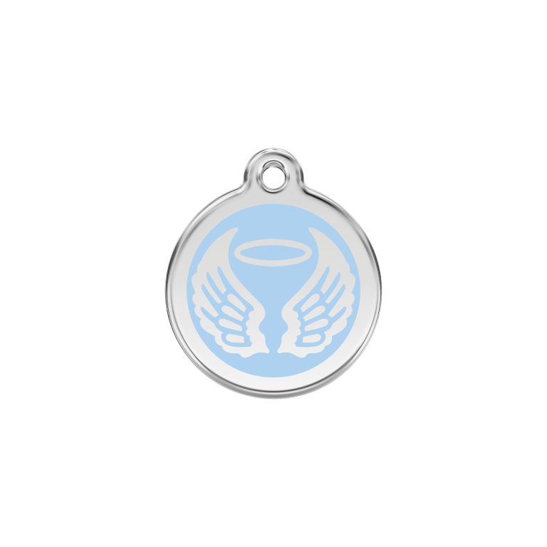 Vue avant - Médaille personnalisée Red Dingo Émail et acier inoxydable - Ailes d'anges - Bleu clair - Taille S