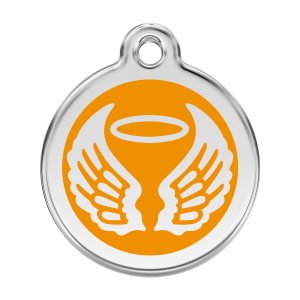 Médaille chien ailes d'anges émail orange - Taille L