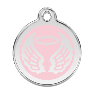 Médaille chien ailes d'anges émail rose - Taille L