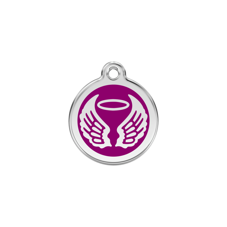Vue avant - Médaille personnalisable Red Dingo Émail/Acier inoxydable - Ailes d'anges - Violet - Taille S