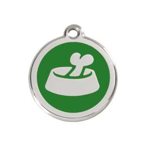 Médaille chien os dans un bol Vert Taille M