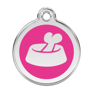 Médaille chien os dans un bol rose vif Taille L