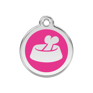 Médaille chien os dans un bol rose vif Taille M