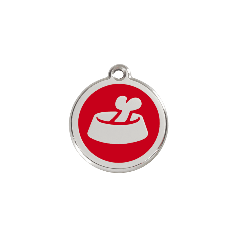 Vue avant - Médaille personnalisable pour chien/chat Red Dingo Émail/Acier inoxydable - Motif Os - Rouge - Taille S