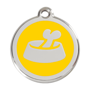 Médaille chien os dans un bol jaune Taille L