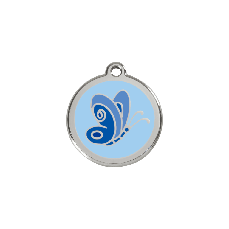 Vue avant - Médaille personnalisée pour chien/chat Red Dingo Émail et acier inoxydable Papillon Bleu clair S 20.00 7G