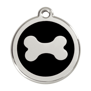Médaille chien Os noir Taille L en émail et acier inoxydable