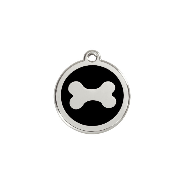 Vue avant - Médaille personnalisable Red Dingo Émail/Acier inoxydable - Os noir - Taille S