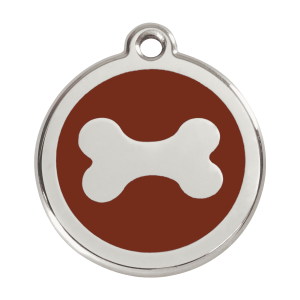 Médaille chien Os brun L en émail et acier inoxydable