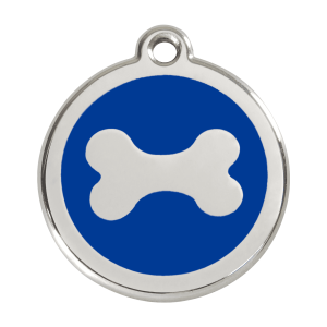 Médaille chien Os bleu foncé L - Émail et acier inoxydable
