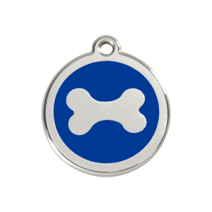 Médaille chien Os bleu foncé M en émail et acier inoxydable
