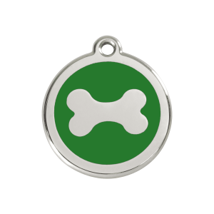 Médaille chien Os vert Taille M en émail et acier inoxydable